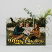 レトロはっきりしたスクリプトMerry Christmas 2写真 箔シーズンカード (立ち正面)