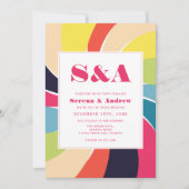 レトロはっきりしたスパイラルカラフル結婚抽象芸術 招待状 (正面)