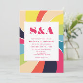 レトロはっきりしたスパイラルカラフル結婚抽象芸術 招待状 (スタンド正面)