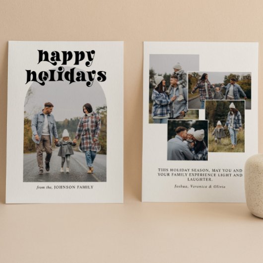 レトロはっきりしたタイポグラフィクリスマスアーチ写真 シーズンカード