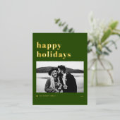 レトロはっきりしたタイポグラフィグリーンハッピーホリデーズフォト 箔シーズンポストカード (立ち正面)