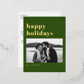 レトロはっきりしたタイポグラフィグリーンハッピーホリデーズフォト 箔シーズンポストカード (正面/裏面)