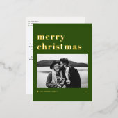 レトロはっきりしたタイポグラフィグリーンメリークリスマスフォト 箔シーズンポストカード (正面/裏面)