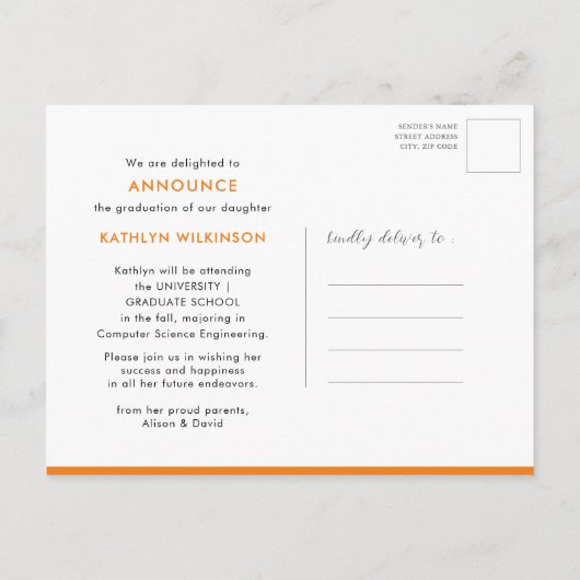 レトロはっきりしたタイポグラフィトレンディー写真おもしろい卒業 案内ポストカード (裏面)