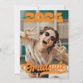 レトロはっきりしたタイポグラフィトレンディー写真卒業 案内状 (正面)