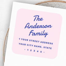 レトロはっきりしたタイポグラフィピンクブルー差出人住所