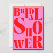 レトロはっきりしたタイポグラフィピンクレッドブライダルシャワー 招待状 (正面)