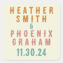 レトロはっきりしたタイポグラフィブライトカスタムウェディング スクエアシール