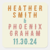 レトロはっきりしたタイポグラフィブライトカスタムウェディング スクエアシール (正面)