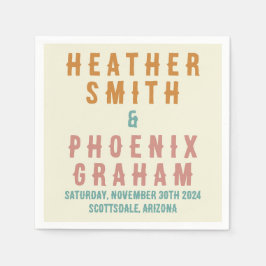 レトロはっきりしたタイポグラフィブライトカスタムウェディング スタンダードカクテルナプキン