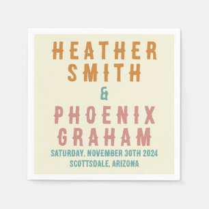 レトロはっきりしたタイポグラフィブライトカスタムウェディング スタンダードカクテルナプキン