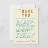 レトロはっきりしたタイポグラフィブライト結婚フォト サンキューカード (正面)