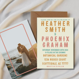 レトロはっきりしたタイポグラフィブライト結婚フォト 招待状