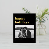 レトロはっきりしたタイポグラフィブラックハッピーホリデーズフォト 箔シーズンポストカード (立ち正面)