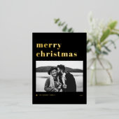 レトロはっきりしたタイポグラフィブラックメリークリスマスフォト 箔シーズンポストカード (立ち正面)