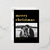 レトロはっきりしたタイポグラフィブラックメリークリスマスフォト 箔シーズンポストカード (正面/裏面)