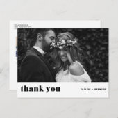 レトロはっきりしたタイポグラフィブラック結婚ズ・サンキュー ポストカード (正面/裏面)