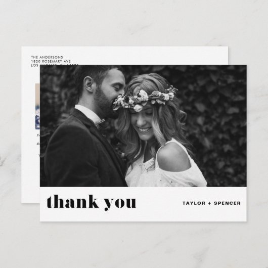 レトロはっきりしたタイポグラフィブラック結婚ズ・サンキュー ポストカード (正面/裏面)