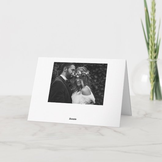 レトロはっきりしたタイポグラフィブラック結婚フォト サンキューカード (裏面)