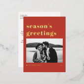 レトロはっきりしたタイポグラフィレッドシーズンズグリーティング 箔シーズンポストカード (正面/裏面)