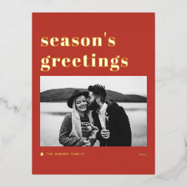 レトロはっきりしたタイポグラフィレッドシーズンズグリーティング 箔シーズンポストカード