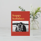 レトロはっきりしたタイポグラフィレッドハッピーホリデーズフォト 箔シーズンポストカード (立ち正面)