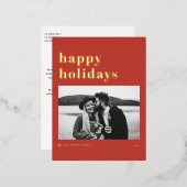 レトロはっきりしたタイポグラフィレッドハッピーホリデーズフォト 箔シーズンポストカード (正面/裏面)