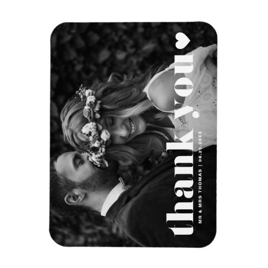 レトロはっきりしたタイポグラフィ写真結婚の感謝 マグネット (縦)