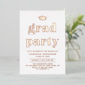 レトロはっきりしたタイポグラフィ卒業党バラ金ゴールド 箔招待状 (立ち正面)