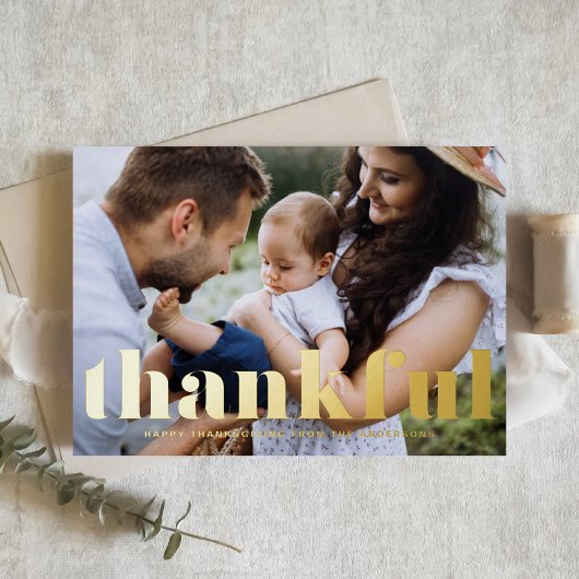 レトロはっきりしたタイポグラフィ感謝感謝祭 箔グリーティングカード