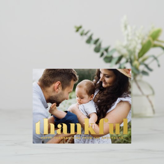 レトロはっきりしたタイポグラフィ感謝感謝祭 箔シーズンポストカード (立ち正面)