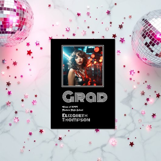 レトロはっきりしたディスコ卒業写真 案内状