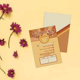 レトロはっきりしたネオンオレンジピンクウェディングRSVP 出欠カード