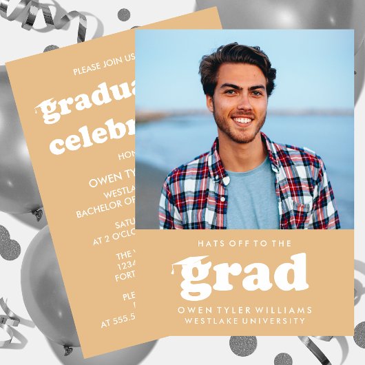 レトロはっきりしたハットを外してグラードフォトグラード招待状 招待状