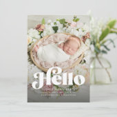 レトロはっきりしたハローかわいいフォトピンク誕生 案内状 (スタンド正面)