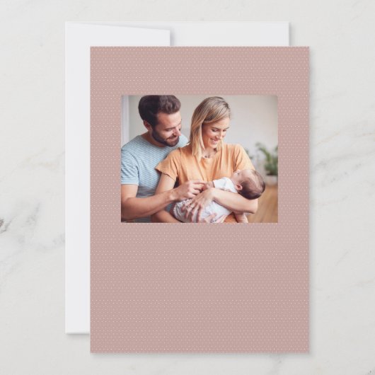 レトロはっきりしたハローかわいいフォトピンク誕生 案内状 (裏面)