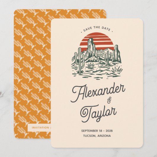 レトロはっきりしたビベスサグアーロランドスケープ結婚デザート セーブザデート (正面/裏面)