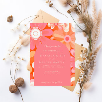 レトロはっきりしたピンクアーチ結婚式招待状 招待状