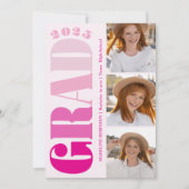 レトロはっきりしたピンク2025卒業パーティー4写真 招待状 (正面)