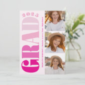 レトロはっきりしたピンク2025卒業パーティー4写真 招待状 (スタンド正面)