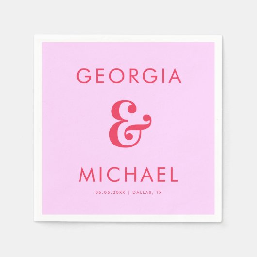 レトロはっきりしたピンク&レッドアンパサンド70結婚年代 スタンダードカクテルナプキン (正面)