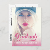 レトロはっきりしたピンク | 卒業パーティー招待状 インビテーションポストカード (正面/裏面)