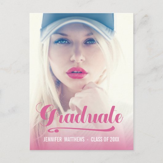 レトロはっきりしたピンク | 卒業パーティー招待状 インビテーションポストカード (正面)