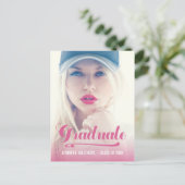 レトロはっきりしたピンク | 卒業パーティー招待状 インビテーションポストカード (スタンド正面)