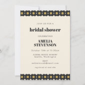 レトロはっきりしたブラックおよび金ゴールドフローラブライダルシャワー 招待状 (正面)