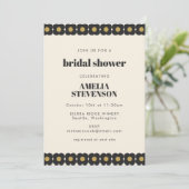 レトロはっきりしたブラックおよび金ゴールドフローラブライダルシャワー 招待状 (スタンド正面)