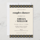 レトロはっきりしたブラックと金ゴールドフローラカップルのシャワー 招待状 (正面)