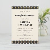 レトロはっきりしたブラックと金ゴールドフローラカップルのシャワー 招待状 (スタンド正面)