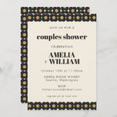 レトロはっきりしたブラックと金ゴールドフローラカップルのシャワー 招待状 (正面/裏面)