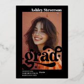 レトロはっきりしたブラックGroovy 2写真卒業パーティー 箔招待状 (裏面)